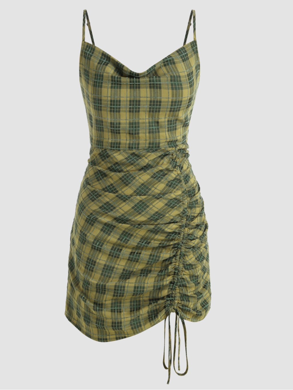 Cider Green Plaid Cown Neck Ruched Mini Dress Size Large Nwt